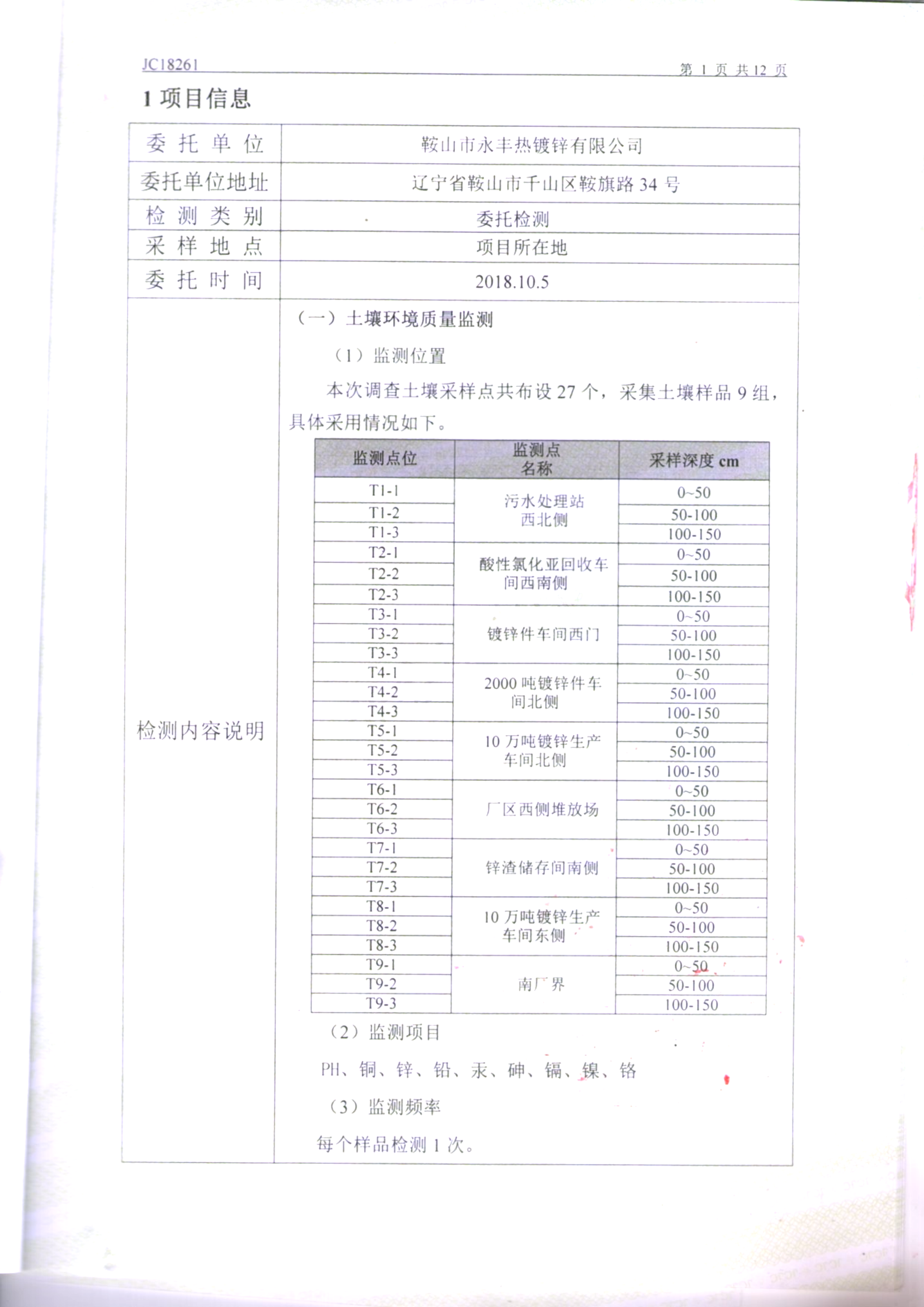 鞍山永丰土壤检测报告